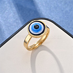 Stainless Steel and Enamel Finger Rings, Evil Eye, Golden, Cornflower Blue, US Size 9(18.9mm)(FS-WGB751E-28)