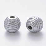 Painted Natural Wood Beehive European Beads, Large Hole Beads, Round, Silver, 18x17mm, Hole: 4.5mm(WOOD-Q040-019A-B02)