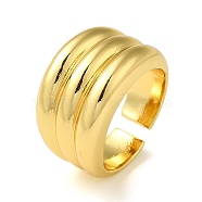 Rack Plating Brass Grooved Open Cuff Rings, Real 18K Gold Plated, US Size 8 1/2(18.5mm)(RJEW-M162-20G)