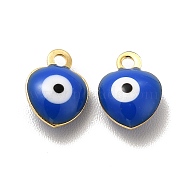 304 Stainless Steel Evil Eye Enamel Charms, Heart Charm, Golden, Blue, 8x6x3mm, Hole: 1mm(STAS-G302-02G-04)