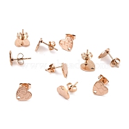 Ion Plating(IP) 304 Stainless Steel Stud Earring Findings, with Ear Nuts, Textured Heart, Rose Gold, 8x9mm, Hole: 1.4mm, Pin: 0.7mm(STAS-I183-06A-RG)
