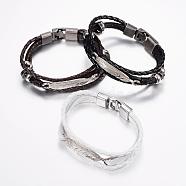 Leather Cord Multi-strand Bracelets, with Alloy Finding, Mixed Color,  8-1/4 inch(210mm), 11x4mm(BJEW-P169-H)