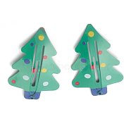 Baking Painted Iron Snap Hair Clips, for Christmas, Christmas Trees, Green, 54.5x35x3.9mm(X-PHAR-B0002-11)