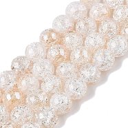 Electroplated Crackle Glass Beads Strands, Half Plated, Round, PeachPuff, 10~10.5mm, Hole: 1.2mm, about 41~42pcs/strand, 14.76~14.96 inch(37.5~38cm)(EGLA-N014-10mm-02)