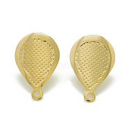 304 Stainless Steel Stud Earring Findings, with Loop, Teardrop, Golden, 18x12mm, Hole: 1.4mm, Pin: 0.8mm(STAS-Q225-08G)