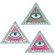 3Pcs 3 Colors Computerized Embroidery Cloth Iron on/Sew on Patches, Sequin Appliques, All Seeing Eye, Mixed Color, 203~204x233x1mm, 1pc/color(DIY-HY0001-06)