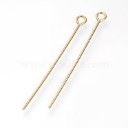 304 Stainless Steel Eye Pin, Golden, 30mm, Hole: 2mm, Pin: 0.7mm(STAS-R045-30mm-G)