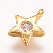 Brass Micro Pave Cubic Zirconia Charms, Star, Golden, 8.5x7x2mm, Hole: 1mm(ZIRC-E117-29G)