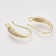 Brass Micro Pave Cubic Zirconia Earring Hooks, with Horizontal Loop, Nickel Free, Clear, Real 18K Gold Plated, 19~20x10~11x4mm, Hole: 2mm, 21 Gauge, Pin: 0.7mm(ZIRC-Q022-035G-NF)