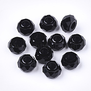 Transparent Resin Beads, Large Hole Beads, Faceted, Rondelle, Black, 14x8mm, Hole: 5.5mm(RESI-T030-02A)