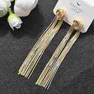 Brass Stud Earrings for Women, knot with Tassel, Golden, 100x14mm(EJEW-U050-01G)