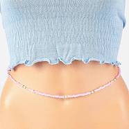 Summer Jewelry Waist Bead, Glass Seed Beaded Body Chain, Bikini Jewelry for Woman Girl, Pink, 31.5 inch(80cm)(NJEW-C00026-04)