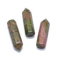 Natural Unakite Pointed Beads, Healing Stones, Reiki Energy Balancing Meditation Therapy Wand, No Hole/Undrilled, For Wire Wrapped Pendant Making, Bullet, 36.5~40x10~11mm(G-G795-02-15)