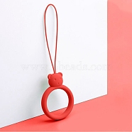 Ring with Bear Shapes Silicone Mobile Phone Finger Rings, Finger Ring Short Hanging Lanyards, FireBrick, 9.5~10cm, Ring: 40x30x9mm(MOBA-PW0001-20B)