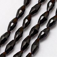 Glass Bead Strands, Rice, Faceted, Black, 9x4mm, Hole: 1mm, about 60pcs/strand, 20 inch(GLAA-K008-01)