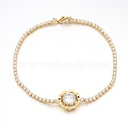 Golden Plated Brass Cubic Zirconia Cup Chain Bracelets, Flower, Clear, 200x2mm(BJEW-H0001-01G)