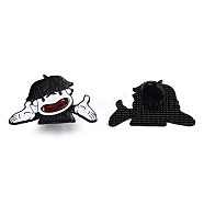 Boy with Hat Enamel Pin, Electrophoresis Black Plated Alloy Badge for Backpack Clothes, Nickel Free & Lead Free, White, 21x32.5mm, Pin: 1.2mm(JEWB-N007-243)