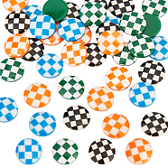 40Pcs 4 Colors Plastic Cabochons, Flat Round with Tartan Pattern, Mixed Color, 15x4mm, 10pcs/color(KY-DC0001-11)