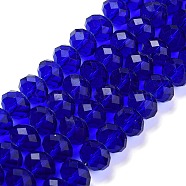 Handmade Glass Beads, Faceted Rondelle, Dark Blue, 14x10mm, Hole: 1mm, about 60pcs/strand(G02YI0C5)