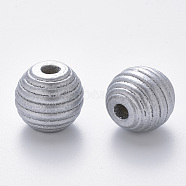 Painted Natural Wood Beehive European Beads, Large Hole Beads, Round, Silver, 18x17mm, Hole: 4.5mm(WOOD-Q040-019A-B02)