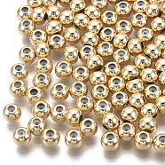 Brass Beads, with Rubber Inside, Slider Beads, Stopper Beads, Nickel Free, Round, Real 18K Gold Plated, 5x4mm, Hole: 2mm, Rubber Hole: 0.9mm(X-KK-T063-004B-NF)