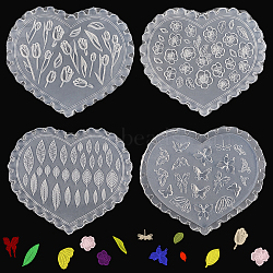 4Pcs 4 Styles Silicone Carved Molds, Nail Art Templates Molds, DIY Manicure Tool for Nail Art Tips Decoration, Heart, Mixed Shapes, 5.7~6.05x6.7~6.85x0.55~0.8cm, 1pc/style(MRMJ-SC0001-47B)