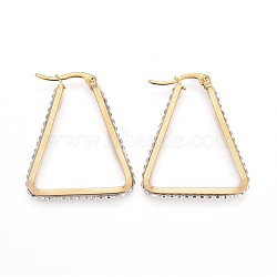 304 Stainless Steel Hoop Earrings, with Polymer Clay Rhinestone, Triangle, Golden, 34x28.5x3.5mm, Pin: 1mm(EJEW-F188-04G)