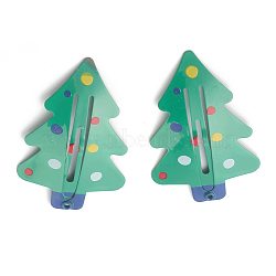 Baking Painted Stainless Iron Snap Hair Clips, for Christmas, Christmas Trees, Green, 54.5x35x3.9mm(X-PHAR-B0002-11)