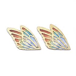 Fashion DIY Earrings Jewelry Accessories, Imitation Metal Cloth Pendants, Wing, Sandy Brown, 31x18x0.6mm, Hole: 0.8mm(FIND-R083-B05-09)