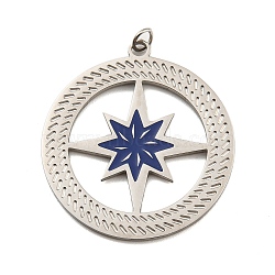 304 Stainless Steel Pendants, with Enamel and Jump Ring, Flat Round with Star Charm, Stainless Steel Color, 30.5x27.5x1mm, Hole: 2.5mm(STAS-O003-11P)