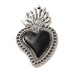 Alloy Pendants, with Black Enamel, Antique Silver, Sacred Heart Charm, 48x29x4mm, Hole: 1.5mm(ENAM-Q503-02AS-08)