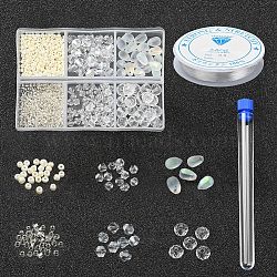 DIY White Series Jewelry Making Kits, 620Pcs Glass Seed Round & Rondelle Beads, 80Pcs Crystal & Glass Bicone Beads, 20Pcs Teardrop Glass Charms, Test Tube, Needles, Elastic Crystal Thread, Clear, Beads: 700pcs/set(DIY-YW0003-05A)