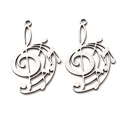 201 Stainless Steel Pendants, Musical Note Charms, Laser Cut, Stainless Steel Color, 27x17x1mm, Hole: 1.4mm(SA-Z001-01P)