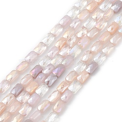 Gradient Color Electroplate Glass Bead Strands, AB Color Plated, Faceted, Rectangle, Misty Rose, 6.6x4.4x3mm, Hole: 1mm, about 77~83pcs/strand, 20.59~21.46 inch(52.3~54.5cm)(X-GLAA-E042-01E)