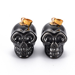 Electroplate K9 Glass Pendants, with Golden Plated Brass Bails, Skull, Halloween, Gunmetal Plated, 25x26~27x19mm, Hole: 5x3mm(EGLA-N009-001-D02)