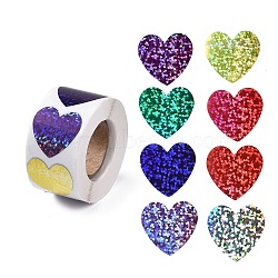 8 Patterns PVC Self Adhesive Glitter Stickers, Waterproof Colorful Decals for Party, Decorative Presents, Heart, 25x25mm, about 500pcs/roll(X-DIY-A042-14A)