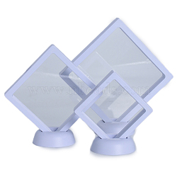 Polyethylene(PE) Frame Stands, with Transparent Membrane, 3D Floating Frame Display Holder, Coin Display Box, Rhombus, White, Inner Size: 11x11x2cm(CON-PW0001-168C-01)