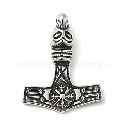 304 Stainless Steel Manual Polishing Pendants, Thor's Hammer, Antique Silver, 38x30x10mm, Hole: 5mm(STAS-G274-11AS)