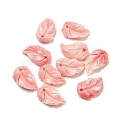 Synthetic Coral Dyed Leaf Charms, Salmon, 14x9x3.5mm, Hole: 1.2mm(CORA-Q034-02-01)