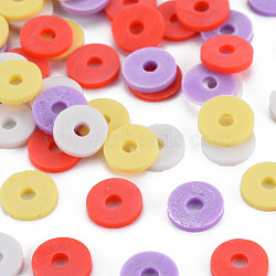 4 Colors Handmade Polymer Clay Beads, Heishi Beads, Disc/Flat Round, Orange Red & Light Khaki & Lilac & White, 8x0.5~1.5mm, Hole: 2mm, about 11500pcs/1000g(CLAY-N011-032-22)