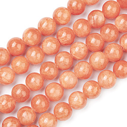 Natural Mashan Jade Beads Strands, Dyed, Round, Orange Red, 10mm, Hole: 1.2mm, about 42pcs/strand, 16 inch(DJAD-10D-18-2)