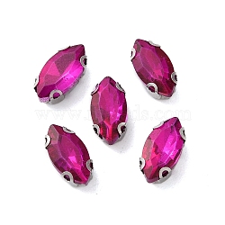 Horse Eye Sew on Rhinestone, Multi-strand Links, Glass Rhinestone, with Stainless Steel Prong Settings, Garments Accessories, Faceted, Deep Pink, 12x6x4.3mm, Hole: 0.9mm(RGLA-L028-08G-05)