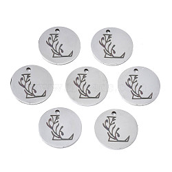 304 Stainless Steel Charms, Laser Cut, Designed Letter Engraved, Flat Round, Stainless Steel Color, Letter.L, 14x1mm, Hole: 1.2mm(STAS-T059-26P-L)