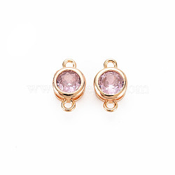 Brass Connector Charms, with Rhinestone, Nickel Free, Real 18K Gold Plated, Flat Round, Violet, 9x5x3mm, Hole: 1mm(KK-S364-159E)