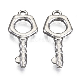 304 Stainless Steel Pendants, Key, Stainless Steel Color, 22x10x2mm, Hole: 1.4mm(STAS-R115-09)