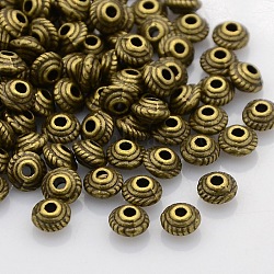 Tibetan Style Alloy Spacer Beads, Cadmium Free & Lead Free, Bicone, about 5mm in diameter, 3mm thick, hole: 1mm, Antique Bronze, 5x3mm, Hole: 1mm, about 4600pcs/1000g(KONJX071-01)