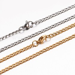 Boy's 304 Stainless Steel Curb Chain Necklaces, with Lobster Claw Clasp, Faceted, Mixed Color, 19.7 inch(50cm)(NJEW-E026-13)