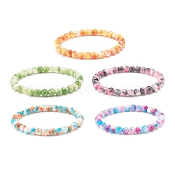 Natural White Jade Round Beaded Stretch Bracelet, Gemstone Jewelry for Women, Mixed Color, Inner Diameter: 2-1/4 inch(5.6cm), Beads: 6.5mm(BJEW-JB07968)