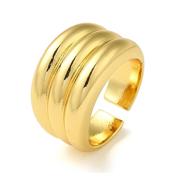 Rack Plating Brass Grooved Open Cuff Rings, Real 18K Gold Plated, US Size 8 1/2(18.5mm)