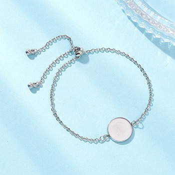 304 Stainless Steel Cable Chain Slider Bracelet Making, with Round Trays, with CCB Plastic Charms and Brass Beads, Stainless Steel Color, Tray: 14.5mm, 10-7/8 inch(27.6cm)